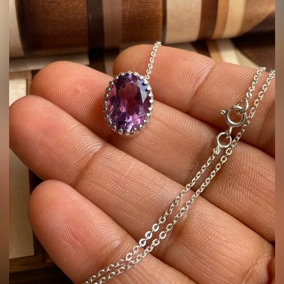 Necklace 925 Sterling silver Pendent with Chain with Finest quality Amethyst! - Picture 4 of 13